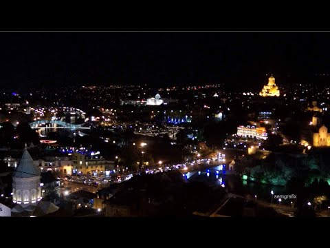 Night Tbilisi: Metekhi Bridge and Narikala Fortress views | მეტეხის ხიდი, ნარიყალას ციხე